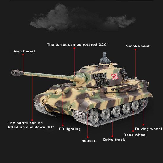 1:16 german henschel tiger king battle 2.4g rc military tank with sound smoke shooting effect for sale