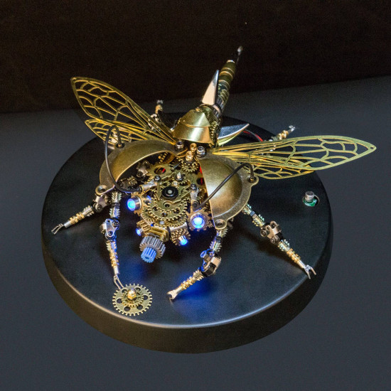 3d metal diy rotatable steampunk beetle insect assembly kit with voice control light