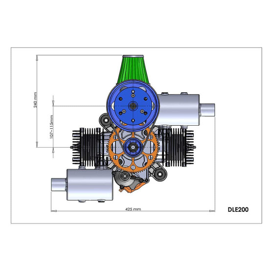 dle200 powered parachutes gasoline engine two-cylinder two stroke air cooled electric start (standard exhaust pipe) dle200 powered parachutes gasoline engine two-cylinder two stroke air cooled electric start (standard exhaust pipe)
