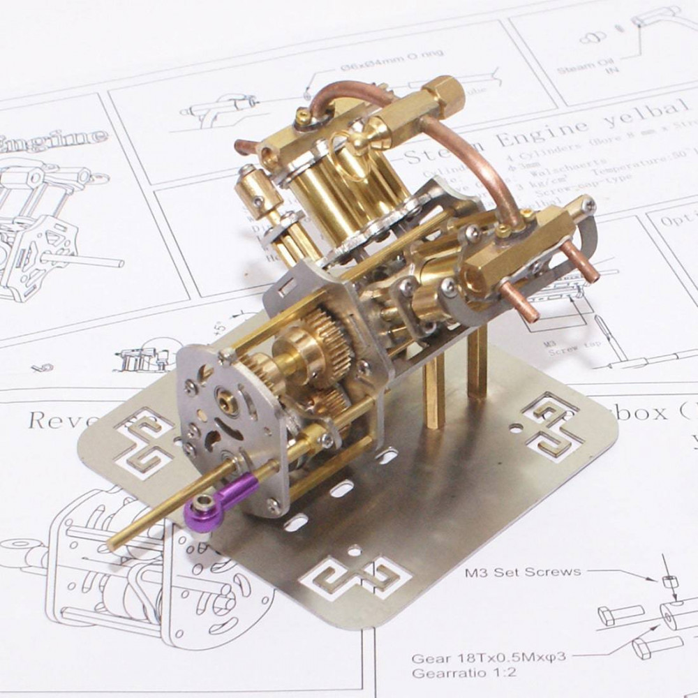 mini v4 brass steam engine model reverse gearbox (without boiler ...