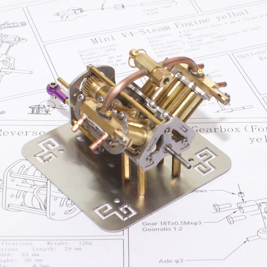 mini v4 brass steam engine model reverse gearbox (without boiler) mini v4 brass steam engine model reverse gearbox (without boiler)