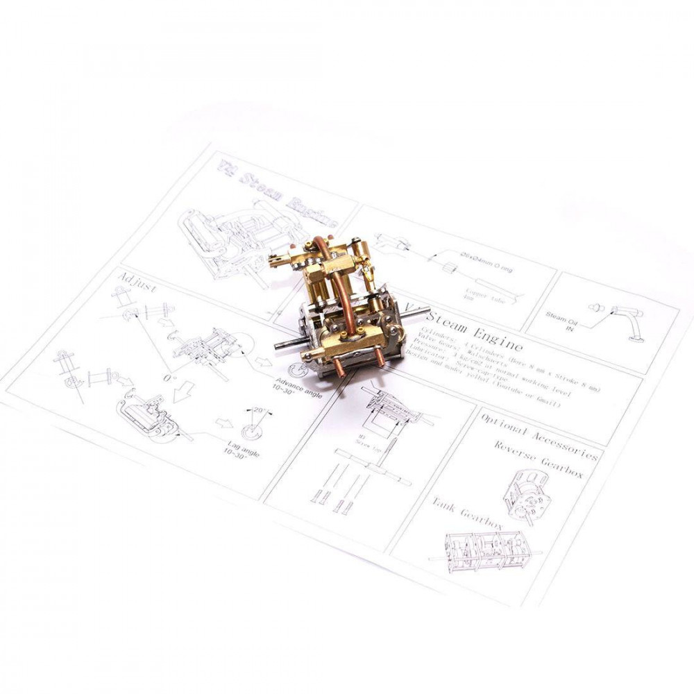 mini v4 brass steam engine model reverse gearbox (without boiler ...