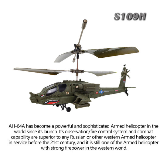 s109h  2.4g rc 3ch apache rc helicopter dual-prop gyro stabilized airplane model with bright night navigation lights -rtf version