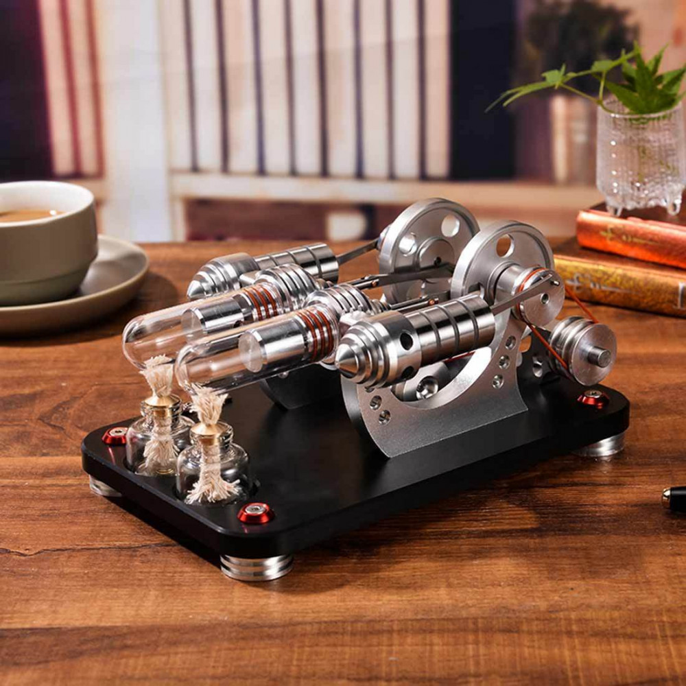 stirling engine kit micro metal double-cylinder parallel bootable ...